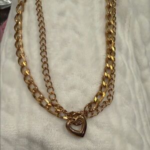 Source Unknown Gold Double Chain Heart Necklace